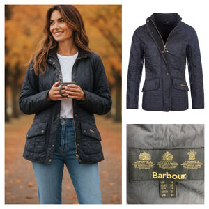 Barbour Calvary Polarquilt Black Quilted Equestrian Fitted Jacket Coat US Sz 4